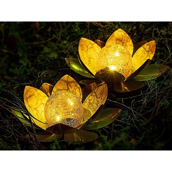 LED aurinkokennokäyttöinen puutarhavalaisin, keltainen lootus, halkeileva lasipallo, kukkalamppu