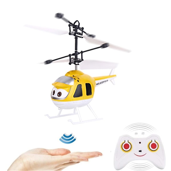 Sarjakuva älykäs anturi lentävä lelu kaukosäätimellä varustettu helikopterilelu LED-valolla Yellow