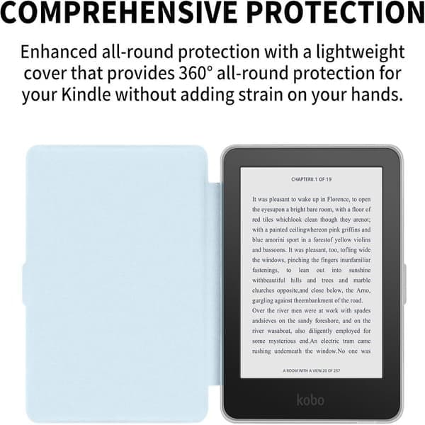 Etui til 6-tommers Kobo Clara Bw utgitt 2024, med automatisk vekke-/dvalefunksjon Ice Blue