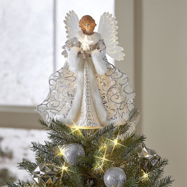 Juletræ topper med lys 2d akryl engel genanvendelig juletræ top dekoration festival fest ornament