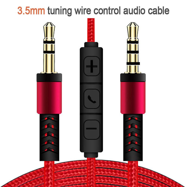 1,2 m 3,5 mm - 3,5 mm urosähköinen stereokaiutin AUX-kaapeli kuulokkeiden johto painonappipainikeäänenvoimakkuuden säätimellä ja mikrofonilla Red