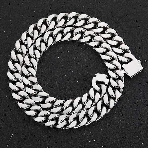 12mm Miami Cuban Link Chain för män och kvinnor 316l rostfritt stål pojkar Hiphop silverfärg choker halsband 16/18/20/22/24/26 tum