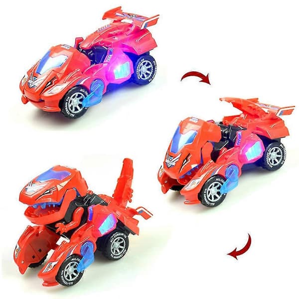 Transformerende Dinosaur Leke, 2 i 1 Automatisk Transformerende Dinosaurbil Med LED-lys Og Musikk For Barn Gave Red