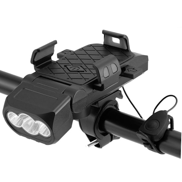 3-i-1 cykellys, mobiltelefonholder, forlygte, horn, praktisk, bærbar, cykel, USB-opladning, cykeltilbehør black