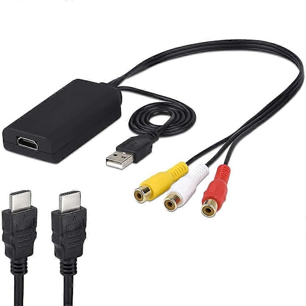 HDMI til RCA kabel, HDMI til RCA konverter, AV 3RCA CVBS komposit til 1080P HDMI audio video adapter understøtter NTSC