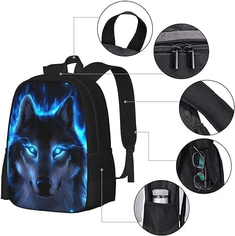 Blue Flame Wolf Rygsække Skoletasker til Drenge Piger, Casual D