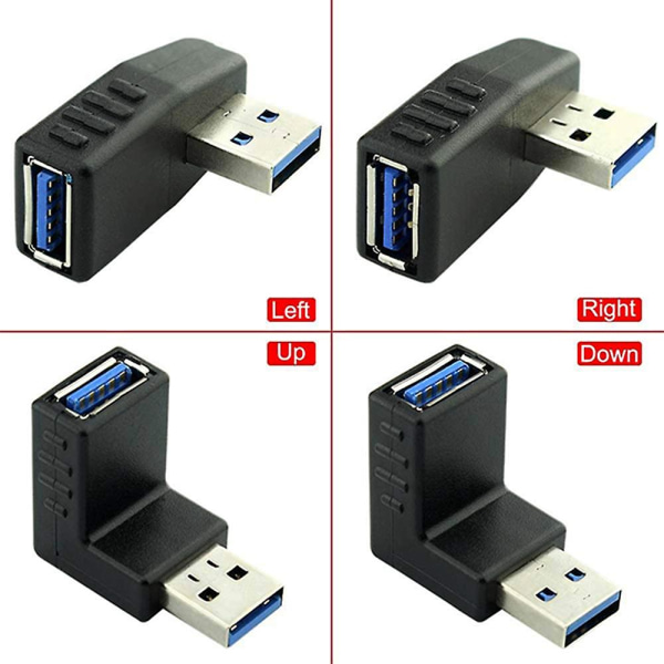 4 kpl USB 3.0 -sovitinliittimet 90 asteen uros-naaras USB liitin - Sisältää vasen, oikea, ylös, alas