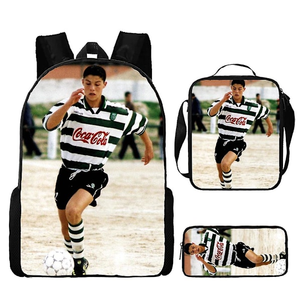 Cr7 Fotbollsstjärna Skolväska Reseryggsäck Lunchväska Pennfodral Set För Barn Studenter 22 3Pcs Set