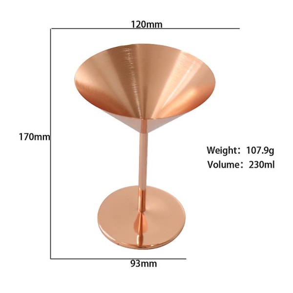 Rostfria Martiniglas i Metall för Utomhusbruk med Stjälk för Högtider och Bröllop, 1 st copper plated