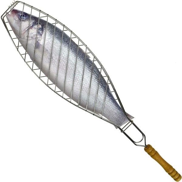 (Sæt med 2) BBQ Grill til fisk med grillrist til kød, burger, lang håndtag, netkurv, foldbart stativ