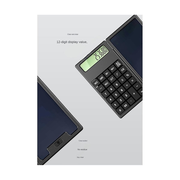 Skolesesong Vitenskapelig kalkulator Sammenleggbar nettbrett Business Office Bærbar kalkulator Lcd-nettbrett, svart