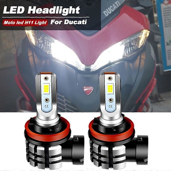 2 STK Motorcykel H11 H8 LED Forlygtepærer 9600lm 6000k Canbus Til Ducati 848 EVO 1098 1198 Multistrada 1200