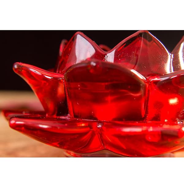 Buddhisme Tilbedelse Lotus Blomst Krystall Lysestaker Hjem Dekor Blå Red 12x16cm
