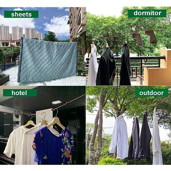 Utvidbar kleslinje 8M Retractable Clothes Line Tørketrommel med 5 faste spenner og 20 klesklyper Plast