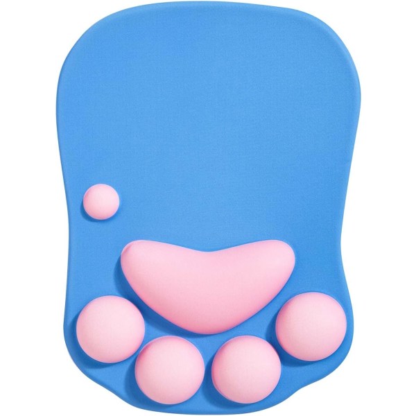 Cat Paw musmatta, musmatta med handledsstöd, silikongel musmatta, söt musmatta, för hem/kontor/spel, musmatta blå och rosa