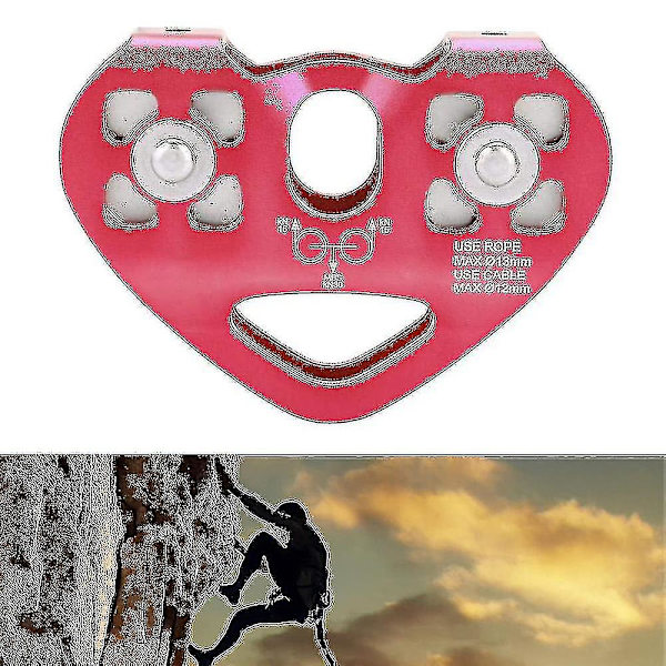 Tandem Speed Dual Trolley Rescue Climbing Dual Pulley Med Kugleleje Rock/ Single Pulley Aluminium Fastgjort Øje Klatretrisse--rød