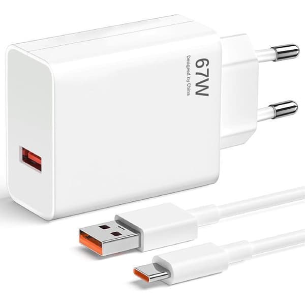 67W USB snabbladdare - Xiaomi - Redmi Note 13 Pro - 2m kabel - Överspänningsskydd - Vit C Puissance : 67W