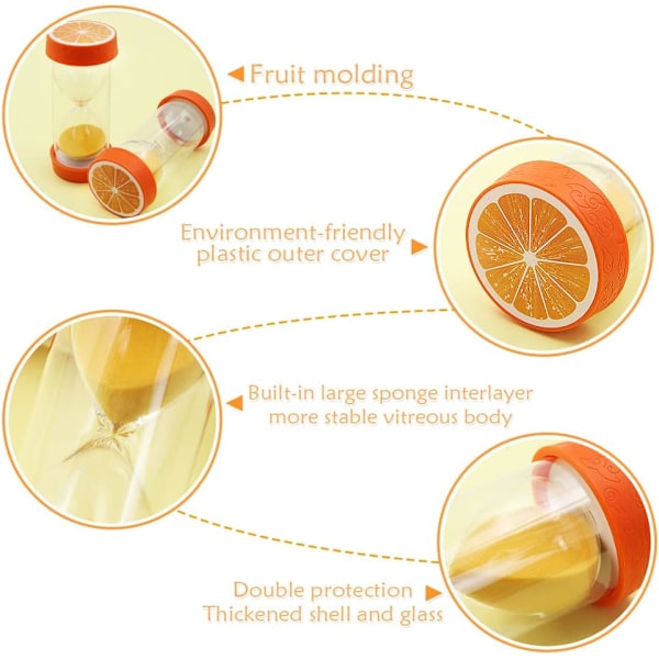 Fruktformad timglas sandtimer, säker färgglad tydlig sandglas med skyddande lockbas för hem, skrivbord, kök, matlagning, nedräkning Orange 30 min
