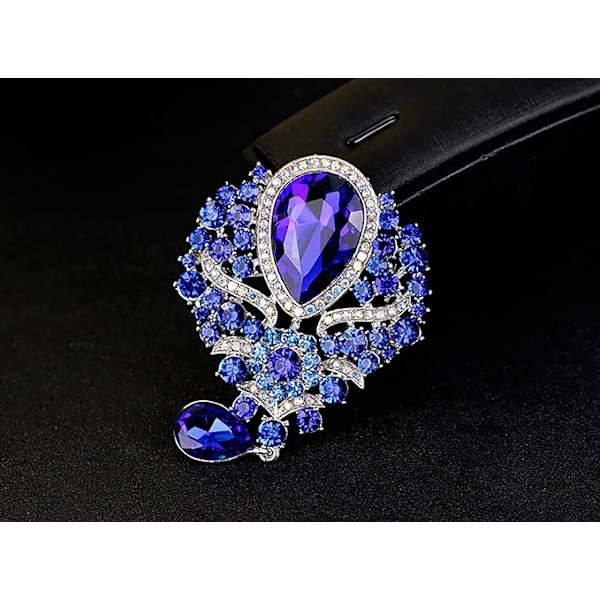 Rhinestone Blomster Brosjer for Kvinner Damer Bryllup Blanke Dråpe Brosje Pins Smykker(Blå)
