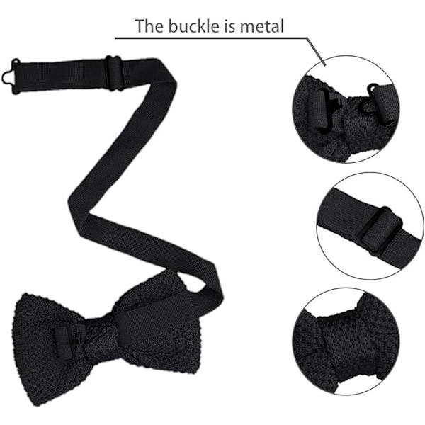 Förknuten fluga för män kvinnor stickad fluga solid stickad fluga justerbar (svart)