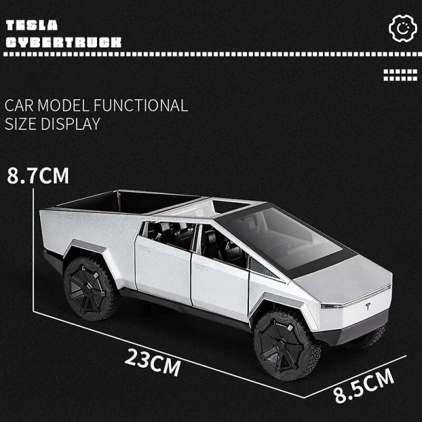 1:24 Tesla Cybertruck Pickup -metallivaluautot Lelut Metalliset leluautot Ääni ja valo Vetopalautuskeräily Lapset