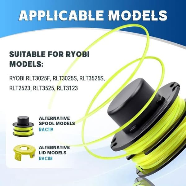 4-pak Ryobi RAC118/RAC119 kompatible trimmerspoler, til RLT3025F, diameter 1,2 mm, længde 8,4 m.