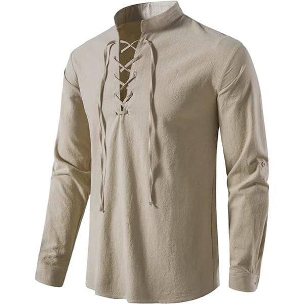 Klassisk bomullsskjorta med spets för män medeltida vintage