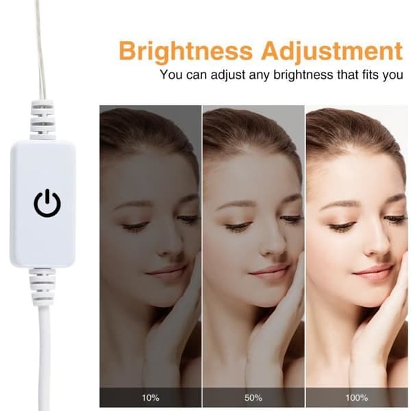 Speillyssett – 10 dimbare LED-pærer for baderomsspeil – 3 fargemoduser – Inkluderer adapter