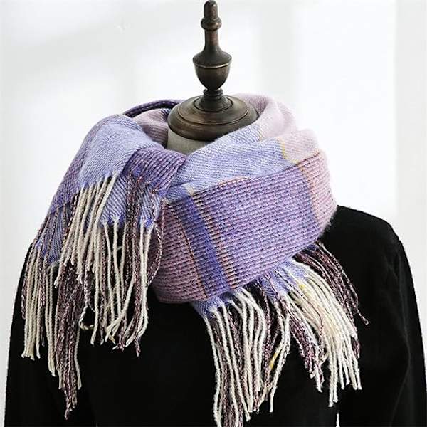 Dame Imitation Cashmere Sjal - Vinter Lang Blød Varmt Tartan Tassel Sjal Sjal til Damer, Tassel Sjal Sjal Gaver til Kvinder (Lilla)
