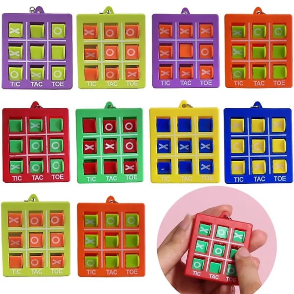 Tictactoe Xo Tre-skak Nøglering Folkeskoleelev Plastpuslespil Cirkelgaffel Skak Lille legetøj til børn Miniterninger three color random