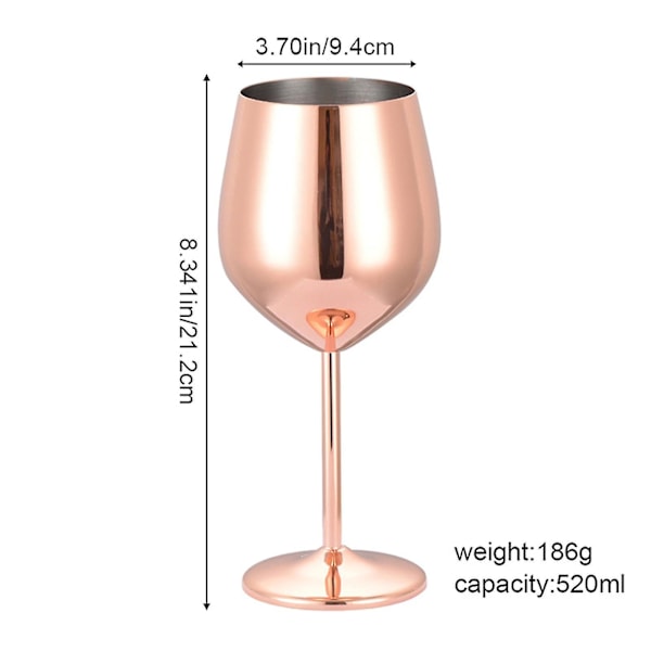 500ml Store Vinbriller i Rustfrit Stål - Ubrækkelige Metal Drikkekopper Goblet Kop rose gold