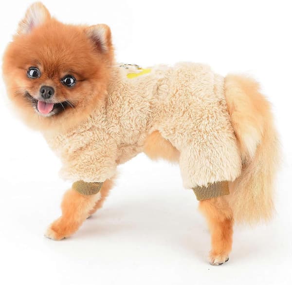 Hundpyjamas för små hundar, husdjurspulloverpyjamas med broderad krona och D-ring, mjuk vinter- och höstoverall Brown