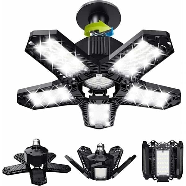 - LED garagelys - 120 W - 12000 lm - Værkstedslampe - Deformerbare loftslamper - E26/E27 paneler - 1 lampe