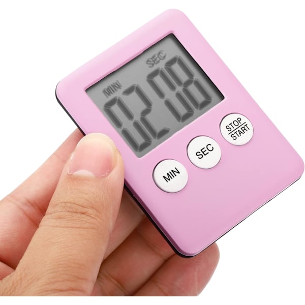 2 stk. lille nedtællings-/optællingsur med magnet, stort LCD-display, høje lyde, minutsekund køkkentimer til spil, madlavning, pink