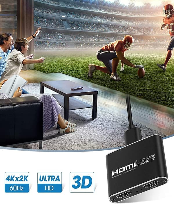 HDMI splitter 1x2 til 2 skærme 3D/4K/1080p