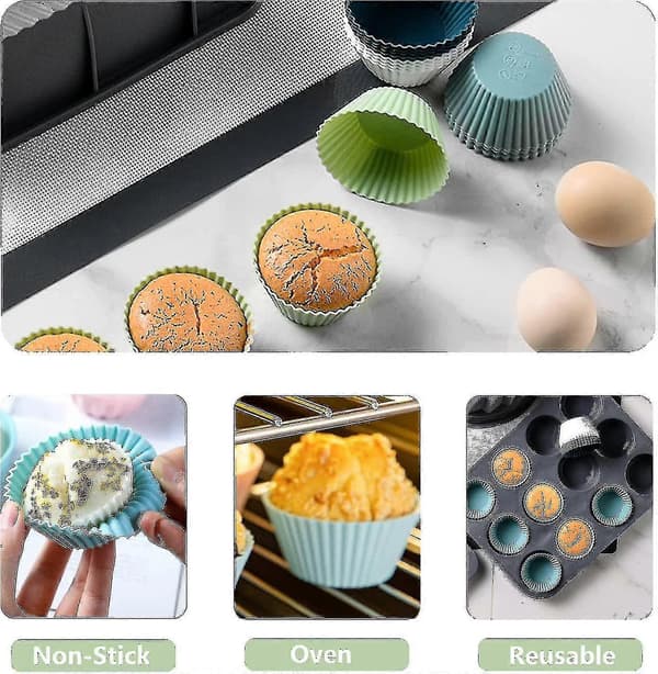 Silikone Cupcake Forme Genanvendelige Køkkenbageforme Nonstick Muffinsforme Sæt (a-1b)