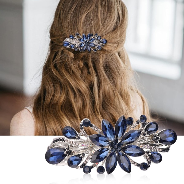 Blomma hårspännen, vintage rhinestone stil hårspännen, lyx smycken design hårnål, metall våren hår hårspännen, håraccessoarer (blå)