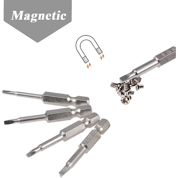 Magnetiske trekant skrutrekker bits, 50mm S2 stål trekant spiss skrutrekker bit 1/4 sekskant skaft trekant skrutrekker bit sett (5 stk)
