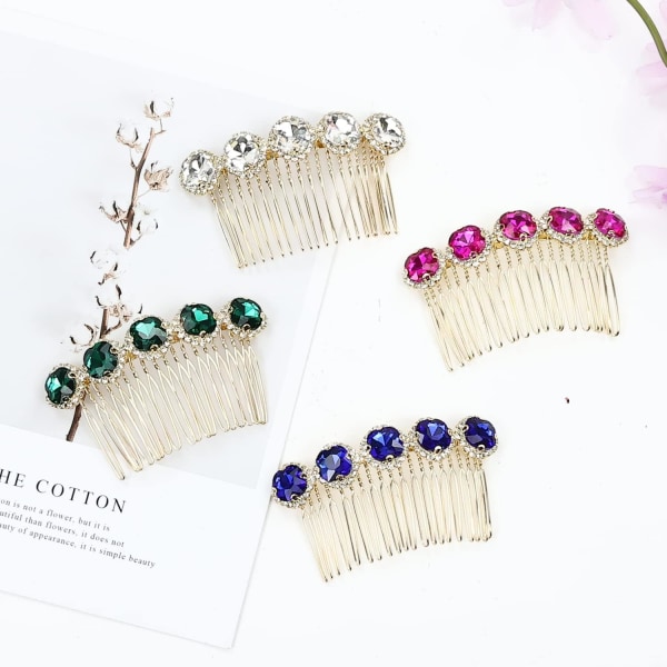 4-pack bejeweled ädelstenar Kristall Rhinestone Glitter Glittrande metall sidohårkammar med långa tänder Glida hårspännen Spännband Franskt tunt tjockt hår