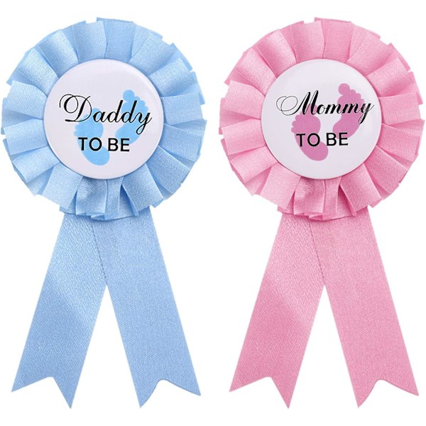 2 stk. Daddy And Mommy To Be Tinplate Badge Pin Gender Reveal Button Pins Nye Daddy Mom Gaver Til Baby Shower Fest Celebration, Pink Og Blå