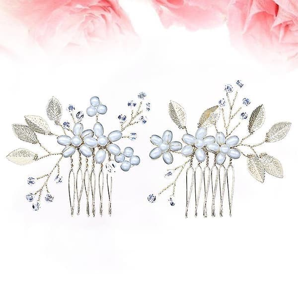 2 stk brudehårkammer perleblomster krystallperler brudehodeplagg for kvinner