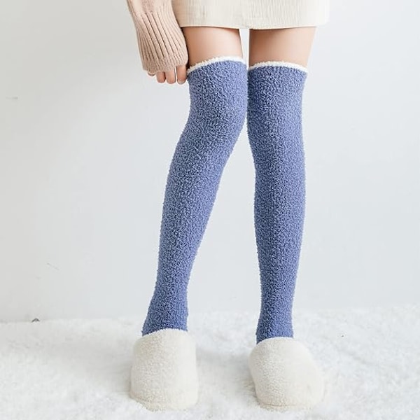 Kvindernes Ensfarvede Fuzzy Sokker Vinter Varme Over Knee Høj Sokker Hjem Lår-Høje Varme Sokker Leggings, Hyggelige Mikrofiber Anti-Skid Bløde Fuzzy Crew Sokker