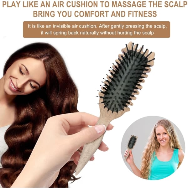 Bounce Curl Brush, Define Styling Brush, Curly Hair Brush, Hair Styling Brush for å løsne, forme og definere krøller for kvinner Jenter mindre å trekke - Beige