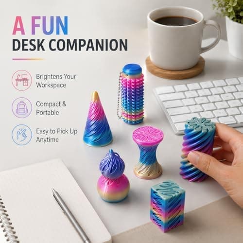 7-pack 3D-printade fidgetleksaker, omöjlig kon och pyramid