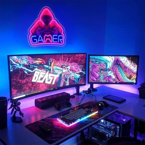Gamer Neonskilt – LED Spilcontroller Logo – Gaming Indretningslys – Fed Gaveidé