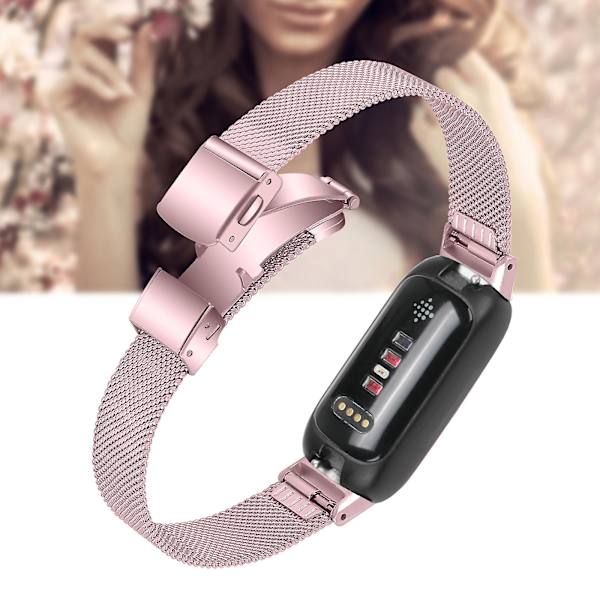 Ersättningsarmband i rostfritt stål Milanese för Fitbit Inspire 3 - Justerbart armband med spänne - Guld Rose Pink