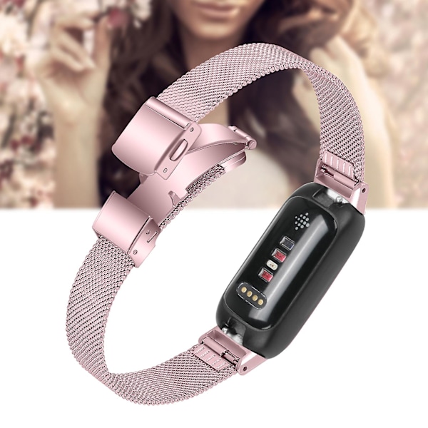 For Fitbit Inspire 3 Remmebånd i rustfritt stål Milanese - Justerbar klokkeband med spenne - Gull Rose Pink