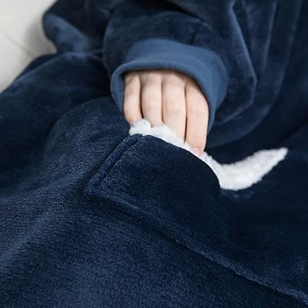 Overdimensioneret hættetrøje tæppe Bærbart lammevelour doventæppe blue