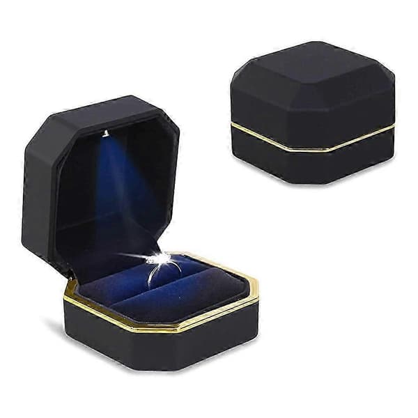 LED-belyst Ring Halsband Förvaringslådor Förlovning Bröllop Present Display Box