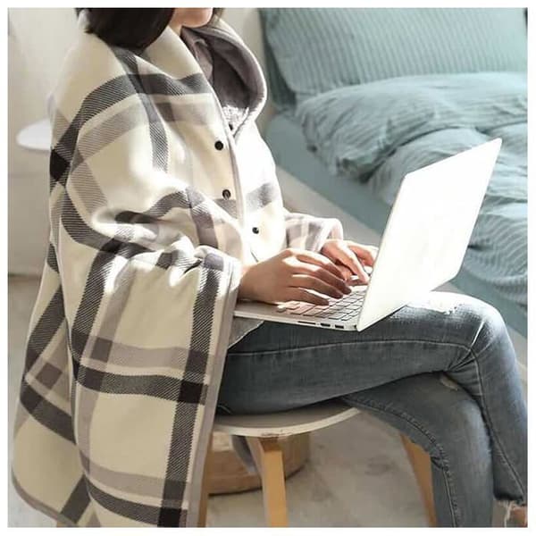 Fleece Sjal/Kappe/Tæppe til Kvinder – Varm Vinteromslag med Knapper – Ternmønster, 80x135cm – Stil 1